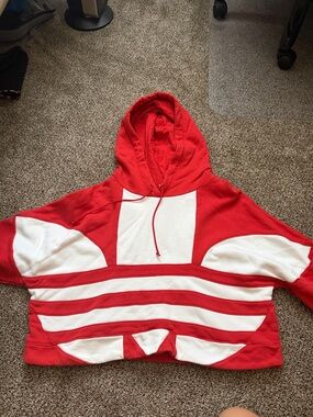 adidas Red and White Cropped Hoodie